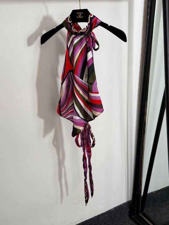 Emilio Pucci Tops - Emilio Pucci Multicolor Striped Halter Silk Scarf Top